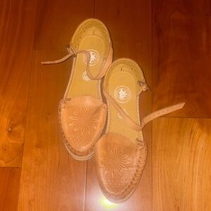 Tan Leather Flats with Moccasin Stitching